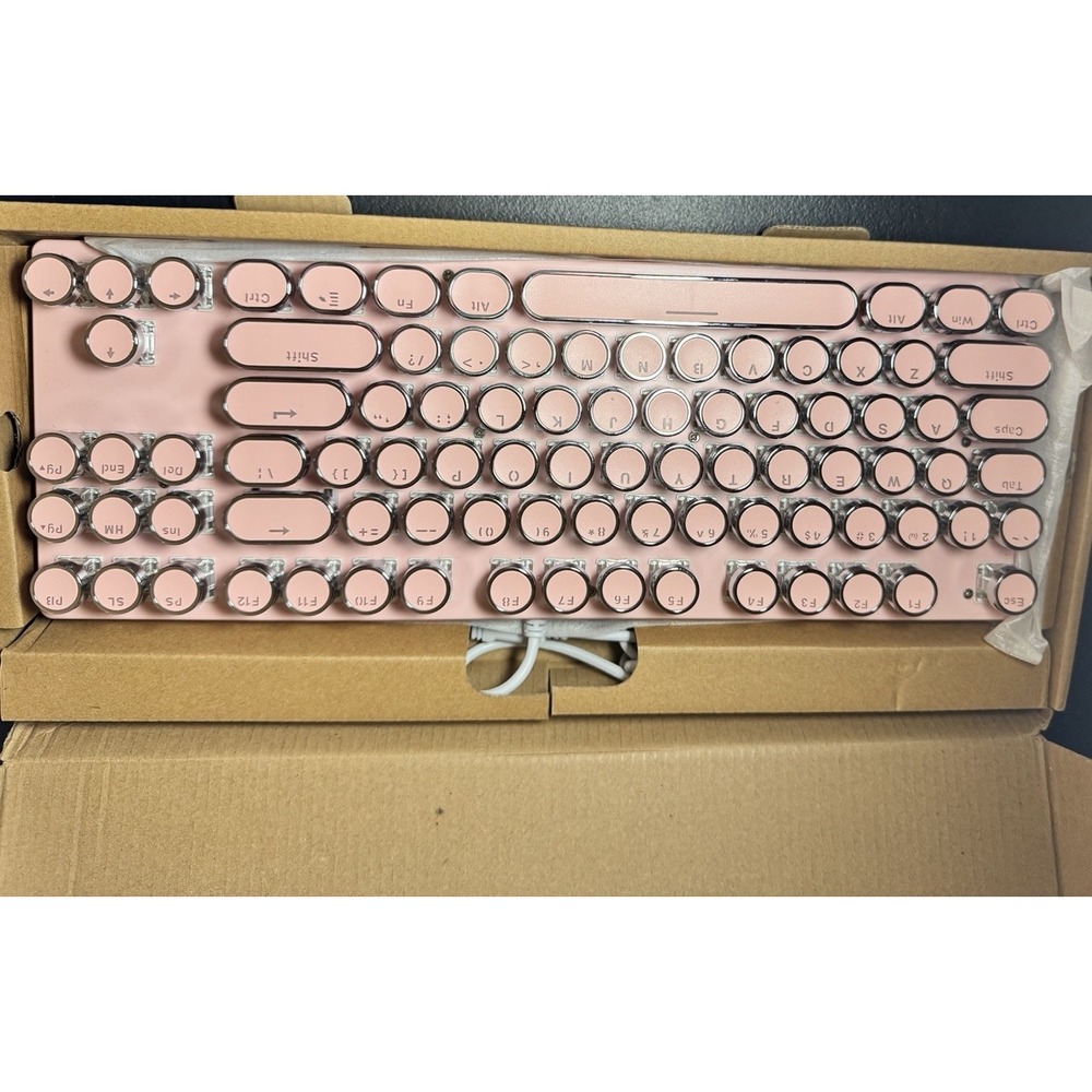 Pink Retro Mechanical Keyboard 87 Key‎ Typewriter Style USB Wired Gaming - Picture 2 of 7